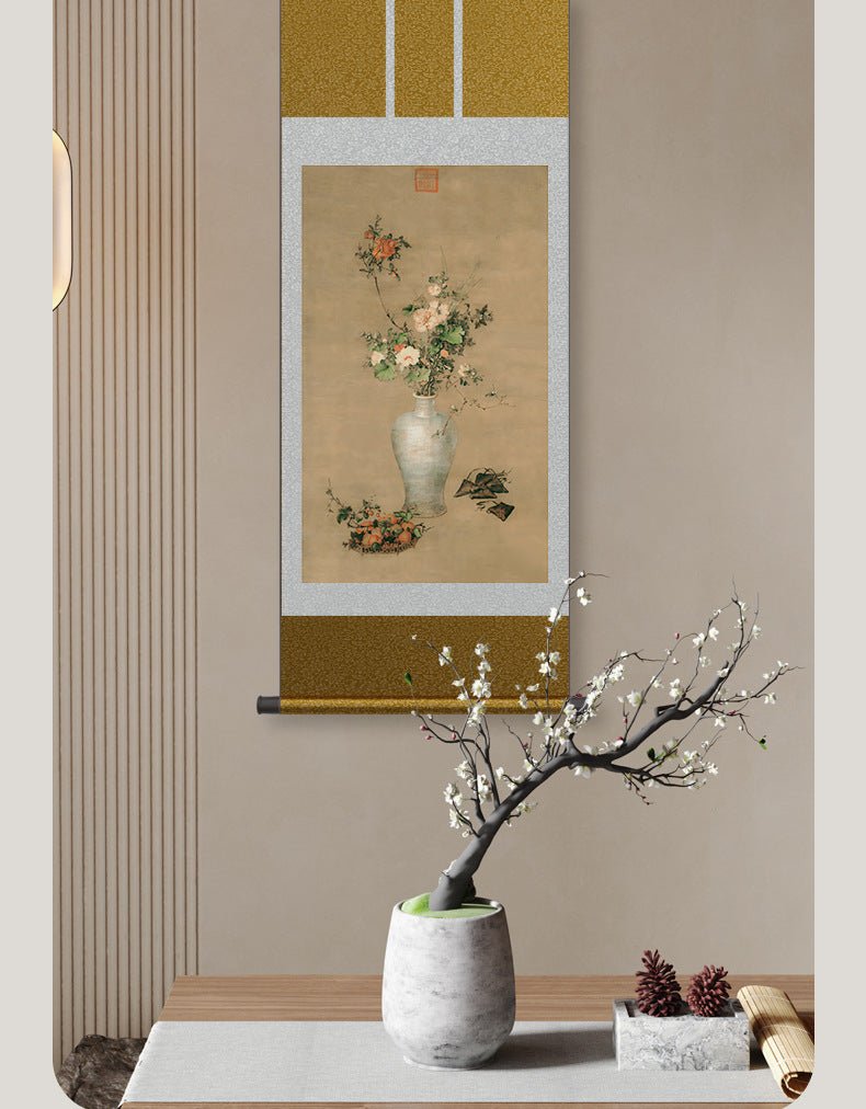 famous chinese painting:  castiglione’s dragon boat festival scroll with porcelain vase hd print | star8s