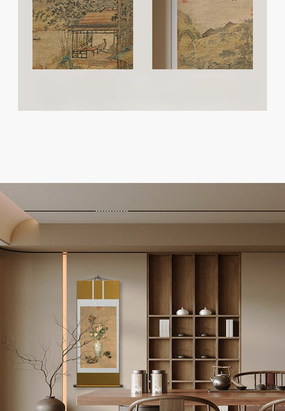 Famous Chinese Painting:  Castiglione’s Dragon Boat Festival Scroll with Porcelain Vase HD print | STAR8S