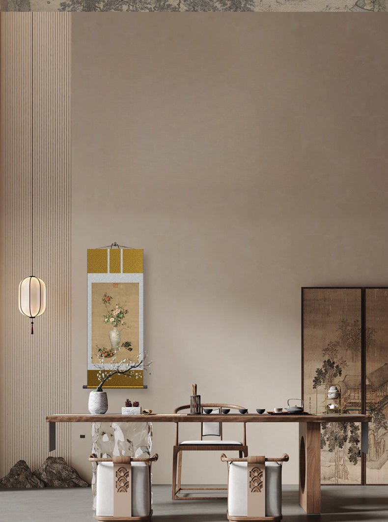 Famous Chinese Painting:  Castiglione’s Dragon Boat Festival Scroll with Porcelain Vase HD print | STAR8S