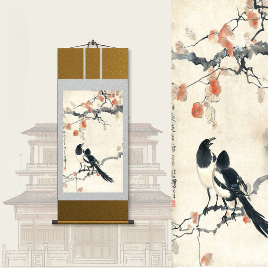 Famous Chinese Painting: Xu Beihong’s Magpie Double Delight Scroll HD print | STAR8S