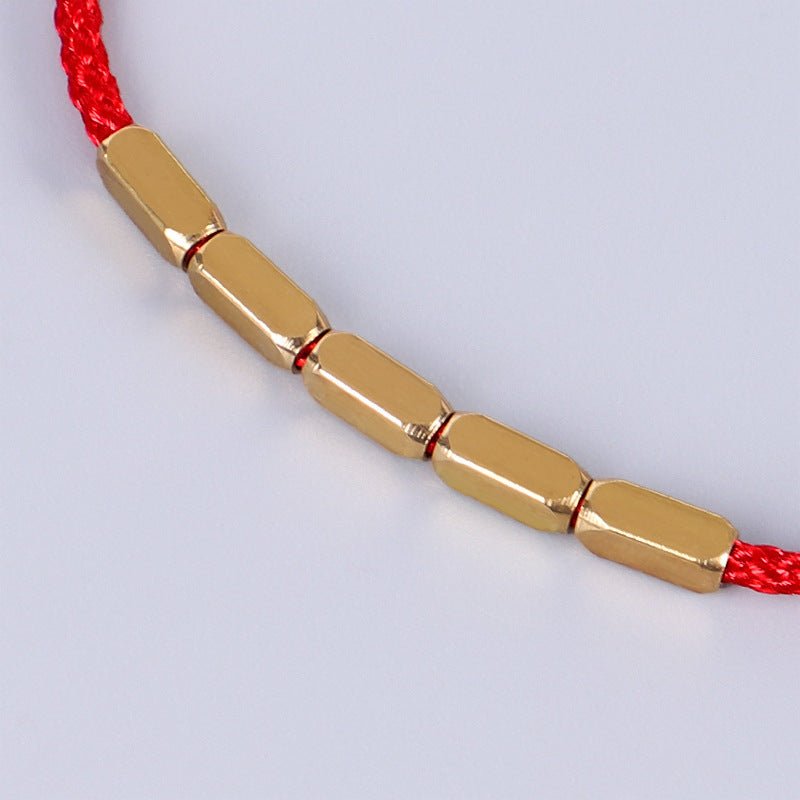 Fashionable Minimalist Geometric Copper Bead Bracelet – Adjustable Handmade Red String Bracelet for Couples & Best Friends - STAR8S
