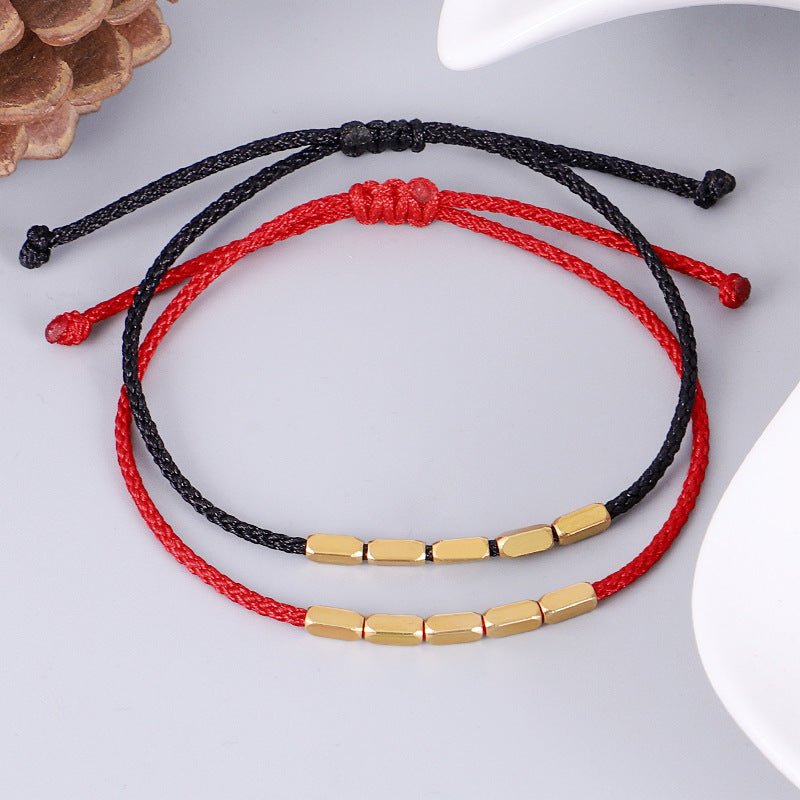 Fashionable Minimalist Geometric Copper Bead Bracelet – Adjustable Handmade Red String Bracelet for Couples & Best Friends - STAR8S