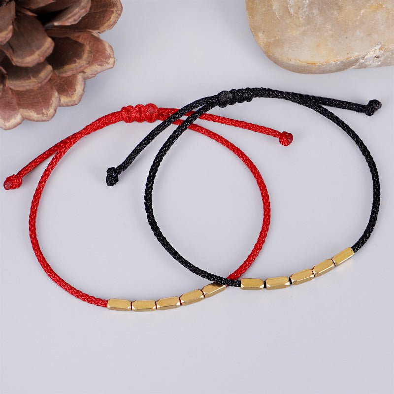 Fashionable Minimalist Geometric Copper Bead Bracelet – Adjustable Handmade Red String Bracelet for Couples & Best Friends - STAR8S