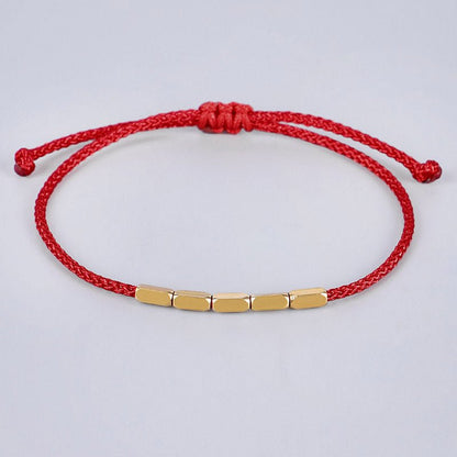 Fashionable Minimalist Geometric Copper Bead Bracelet – Adjustable Handmade Red String Bracelet for Couples & Best Friends - STAR8S