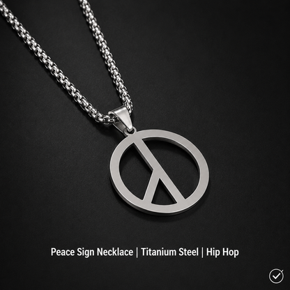 Men's Peace Sign Pendant Necklace Stainless Steel Box Chain Hip Hop Streetwear Vintage Anti-War Symbol Charm Pendant Jewelry Gift for Men Women Unisex