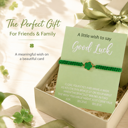 Lucky Five Leaf Clover Wish Bracelet for Women Teen Girls Emerald Green Adjustable Hand Woven String Bracelet Extra Fortune Blessing Jewelry Gift with Card