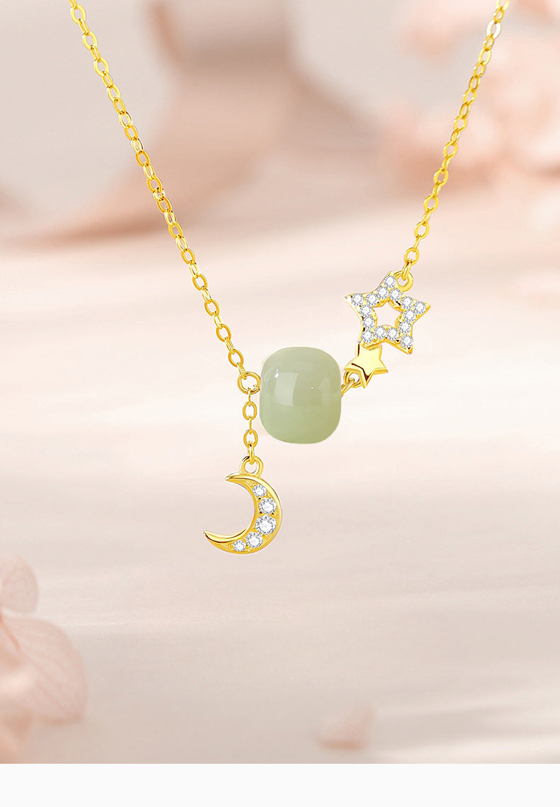 Real Jade Necklace - 925 Silver Star Moon Hetian Collarbone Chain | STAR8S