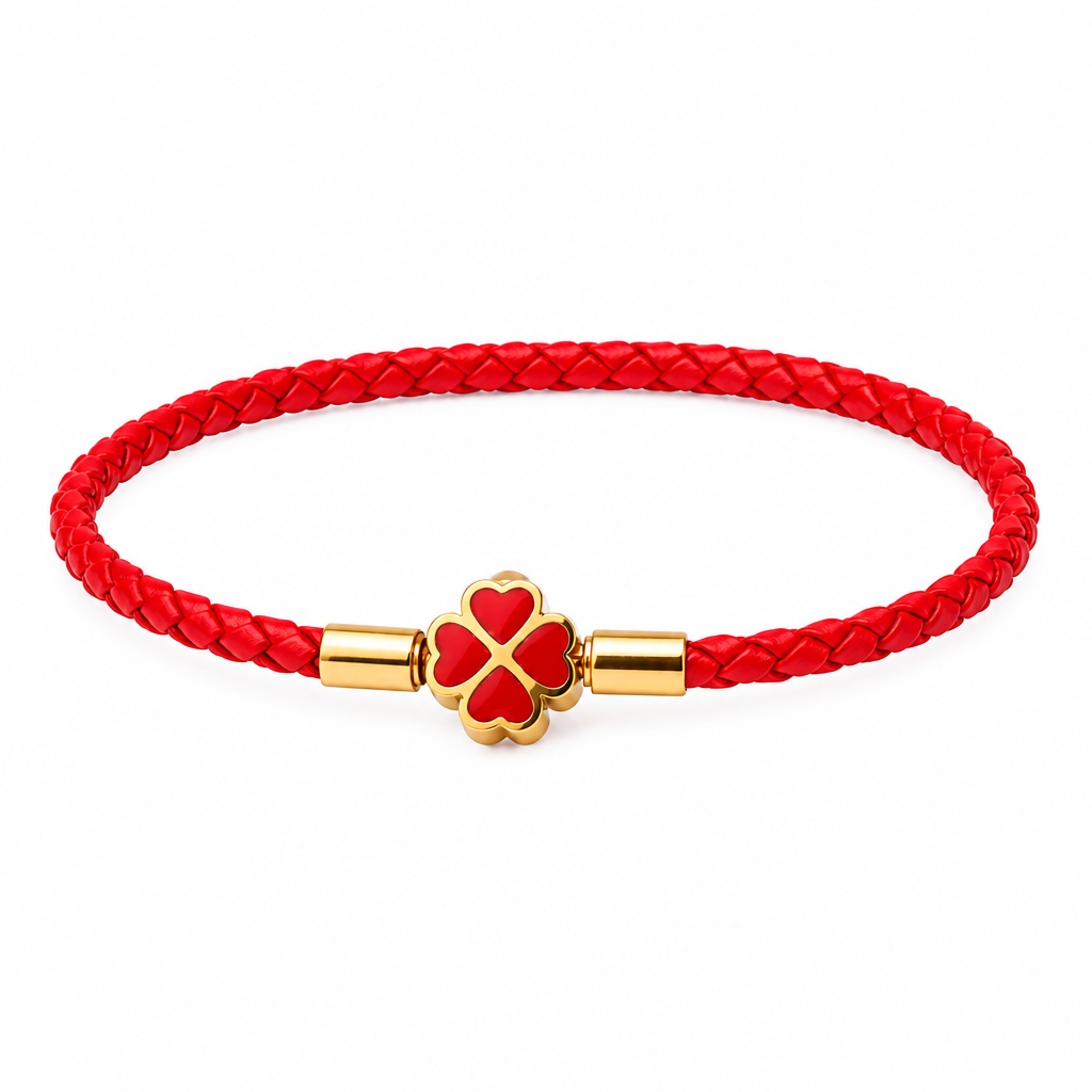 red string bracelet for women men stainless steel four leaf clover braided leather bracelet lucky protection amulet kabbalah red rope wristband friendship jewelry gift 8.3 inches