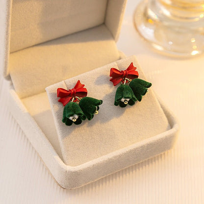 Festive Velvet Bell Earrings with Bow & Pearl | Vintage Christmas Drop Earrings for Women - STAR8S