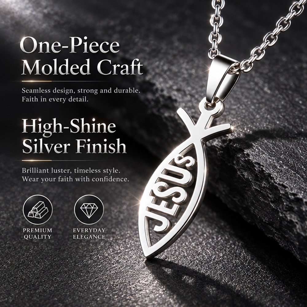 unisex stainless steel jesus fish pendant necklace with lobster clasp