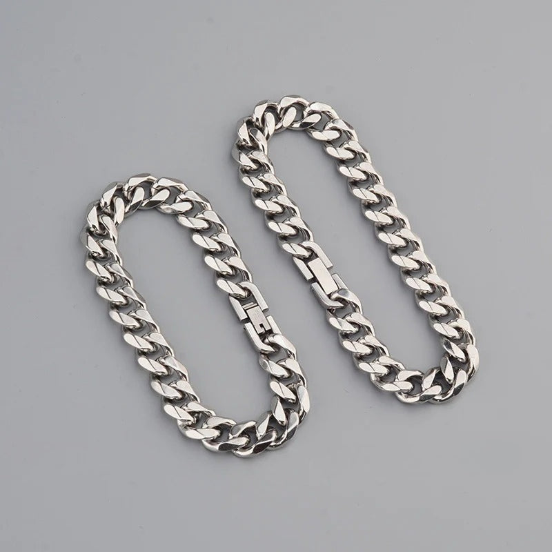 waterproof tarnish free titanium steel cuban chain bracelet heavy duty sleek fold over watch band clasp durable comfort fit industrial jewelry gift for him her