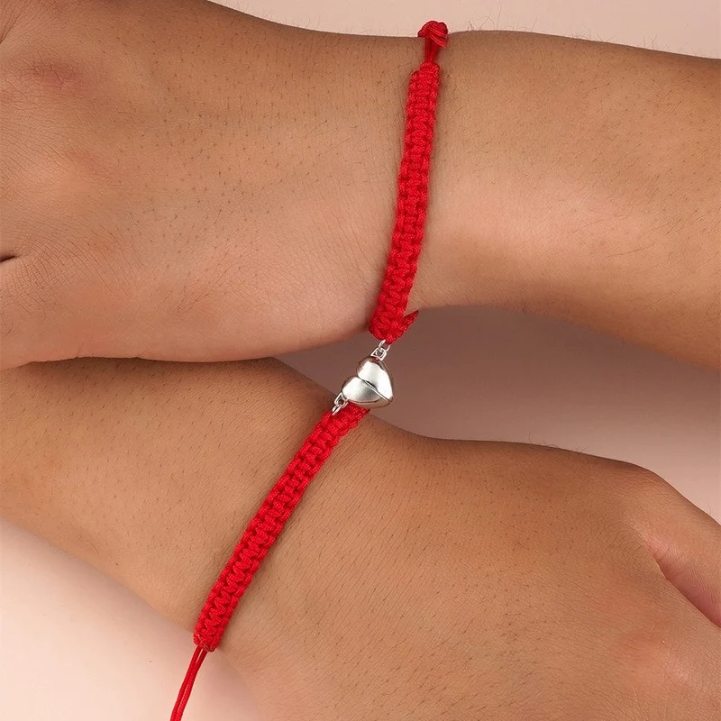 eternal connection magnetic heart bracelets - hand-woven red string of fate matching jewelry for couples and best friends - adjustable fit symbolizing unity
