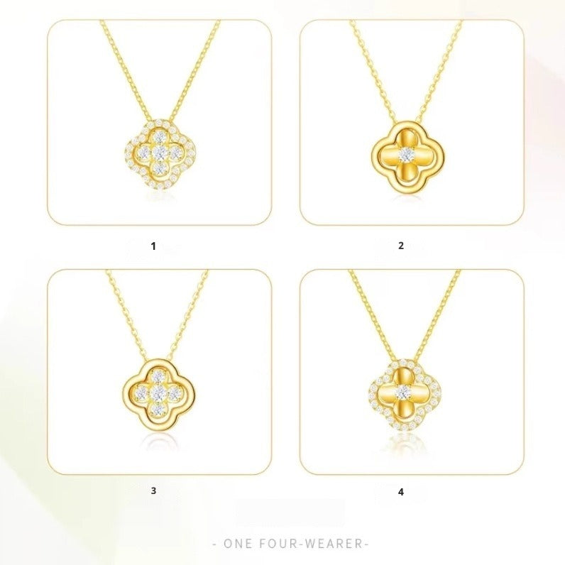 4-in-1 convertible lucky four leaf clover necklace for women gold plated lucky crystal pendant dainty choker adjustable link chain valentine day jewelry gift for her