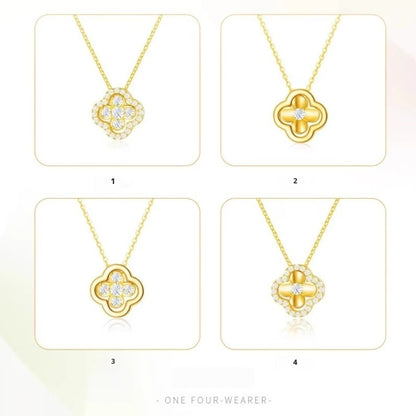 4-in-1 Convertible Lucky Four Leaf Clover Necklace for Women Gold Plated Lucky Crystal Pendant Dainty Choker Adjustable Link Chain Valentine Day Jewelry Gift For Her