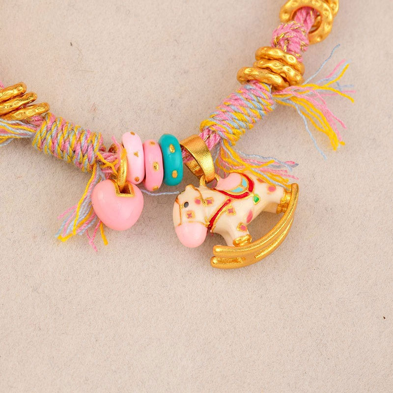 chinese zodiac horse bracelet – handmade pink red string cartoon horse charm - star8s
