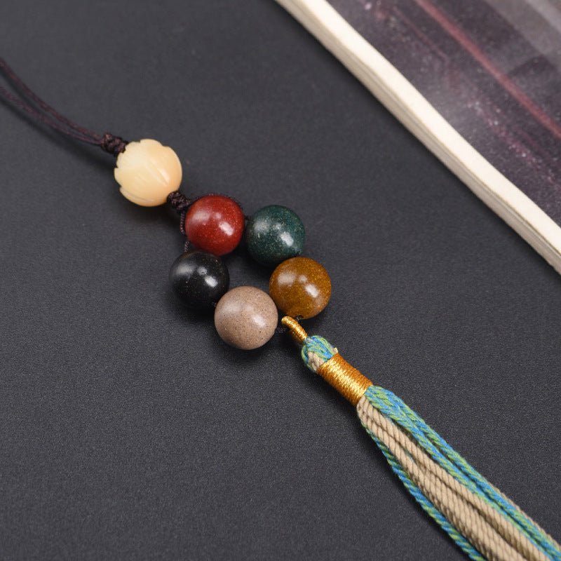 Five Elements Harmony Aromatic Beads Keychain – White Jade Lotus Pendant Car Hanging Ornament - STAR8S