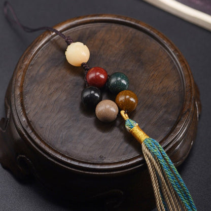 Five Elements Harmony Aromatic Beads Keychain – White Jade Lotus Pendant Car Hanging Ornament - STAR8S