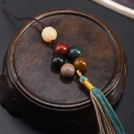 Five Elements Harmony Aromatic Beads Keychain – White Jade Lotus Pendant Car Hanging Ornament - STAR8S