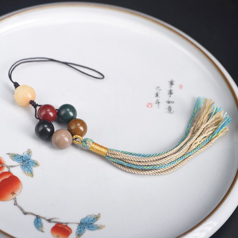 Five Elements Harmony Aromatic Beads Keychain – White Jade Lotus Pendant Car Hanging Ornament - STAR8S