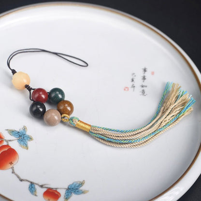 Five Elements Harmony Aromatic Beads Keychain – White Jade Lotus Pendant Car Hanging Ornament - STAR8S