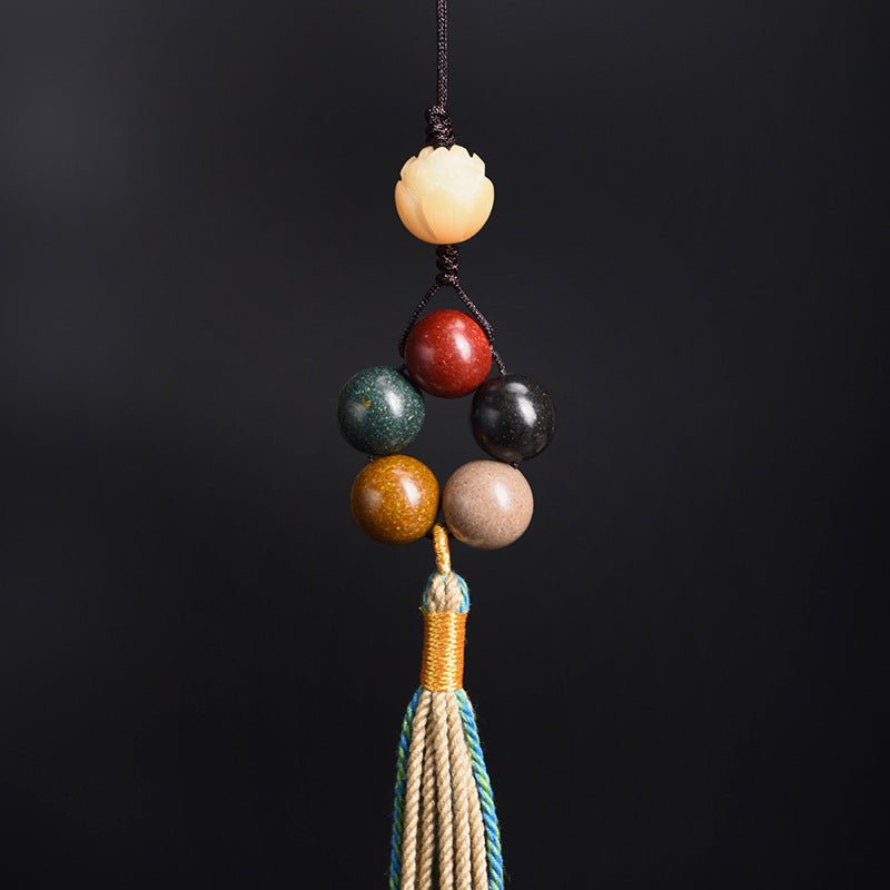 Five Elements Harmony Aromatic Beads Keychain – White Jade Lotus Pendant Car Hanging Ornament - STAR8S