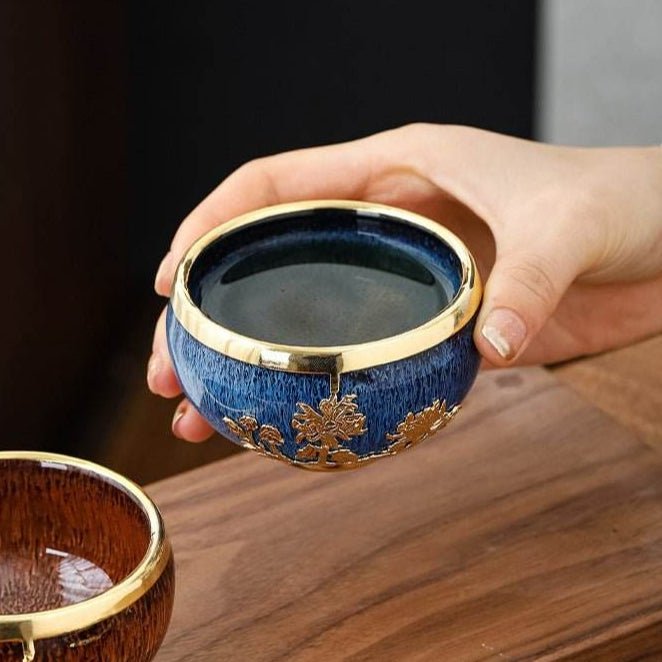 Five Elements Jianzhan Tea Cups – Gold - Inlaid Home Gift, Tea Time Stress - Free Joy & Artistic Recognition - STAR8S