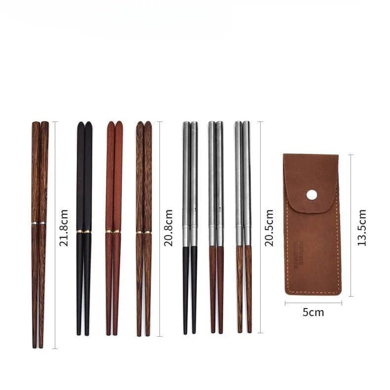 foldable chopsticks portable set outdoor camping solo use with leather case - star8s