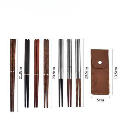 Foldable Chopsticks Portable Set Outdoor Camping Solo Use with Leather Case - STAR8S