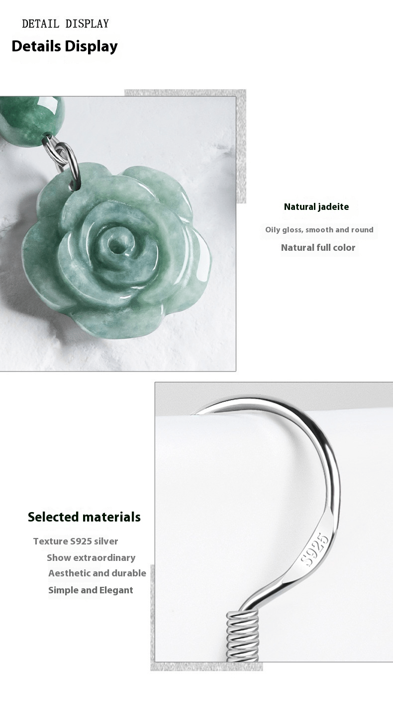 Genuine Jadeite Bean Green Rose Earrings, S925 Silver – Elegant Women's Jewelry - STAR8S