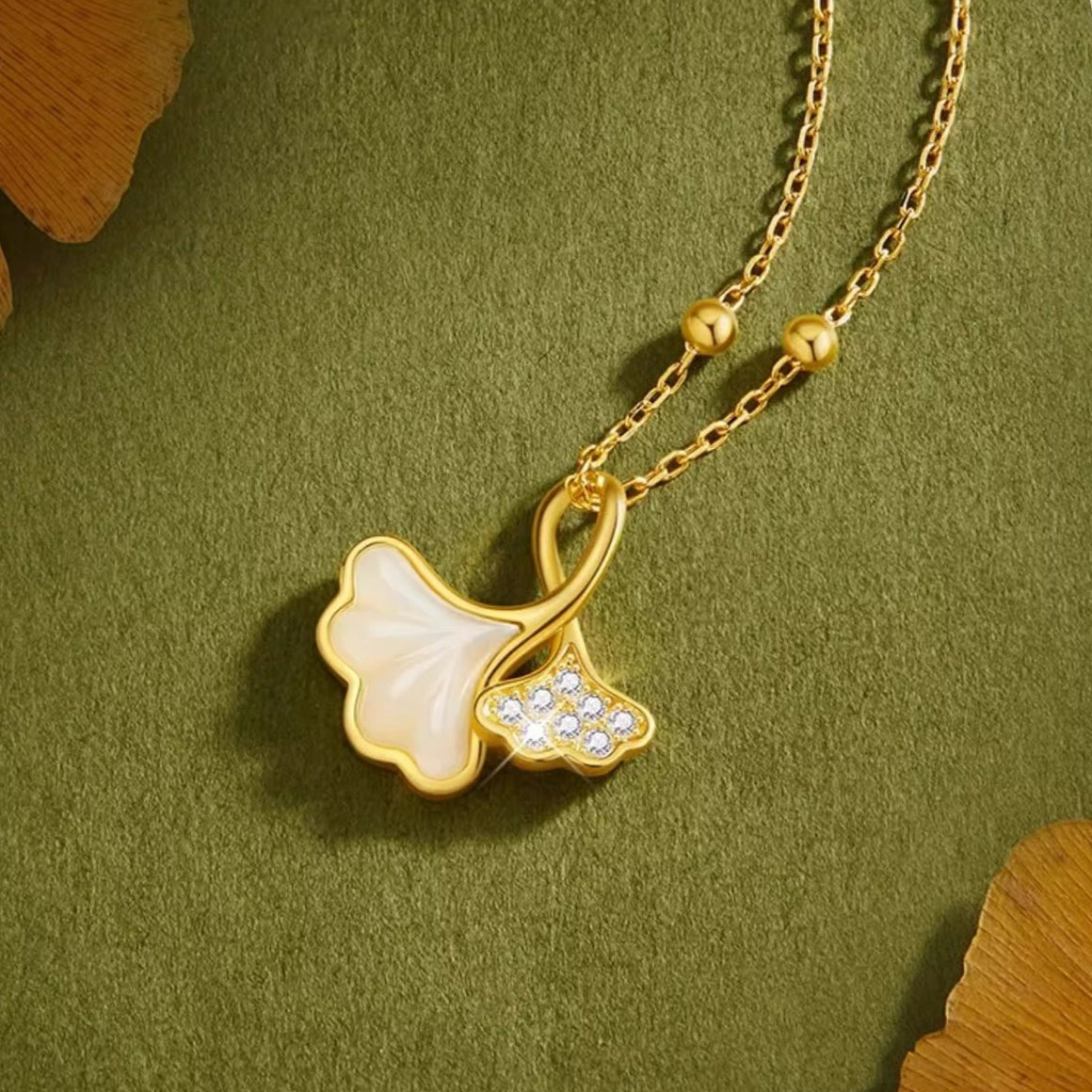 Ginkgo Leaf Jade Pendant Necklace S925 Silver Light Luxury Choker for Women - Perfect Gift for Valentine's Day - STAR8S