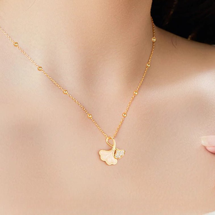 Ginkgo Leaf Jade Pendant Necklace S925 Silver Light Luxury Choker for Women - Perfect Gift for Valentine's Day - STAR8S