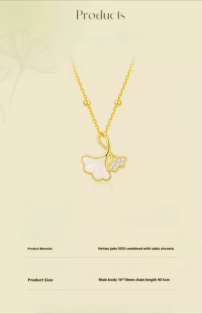 Ginkgo Leaf Jade Pendant Necklace S925 Silver Light Luxury Choker for Women - Perfect Gift for Valentine's Day - STAR8S