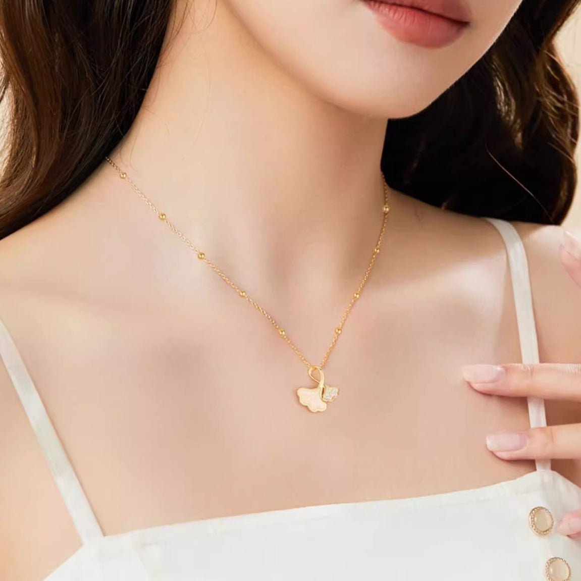 Ginkgo Leaf Jade Pendant Necklace S925 Silver Light Luxury Choker for Women - Perfect Gift for Valentine's Day - STAR8S