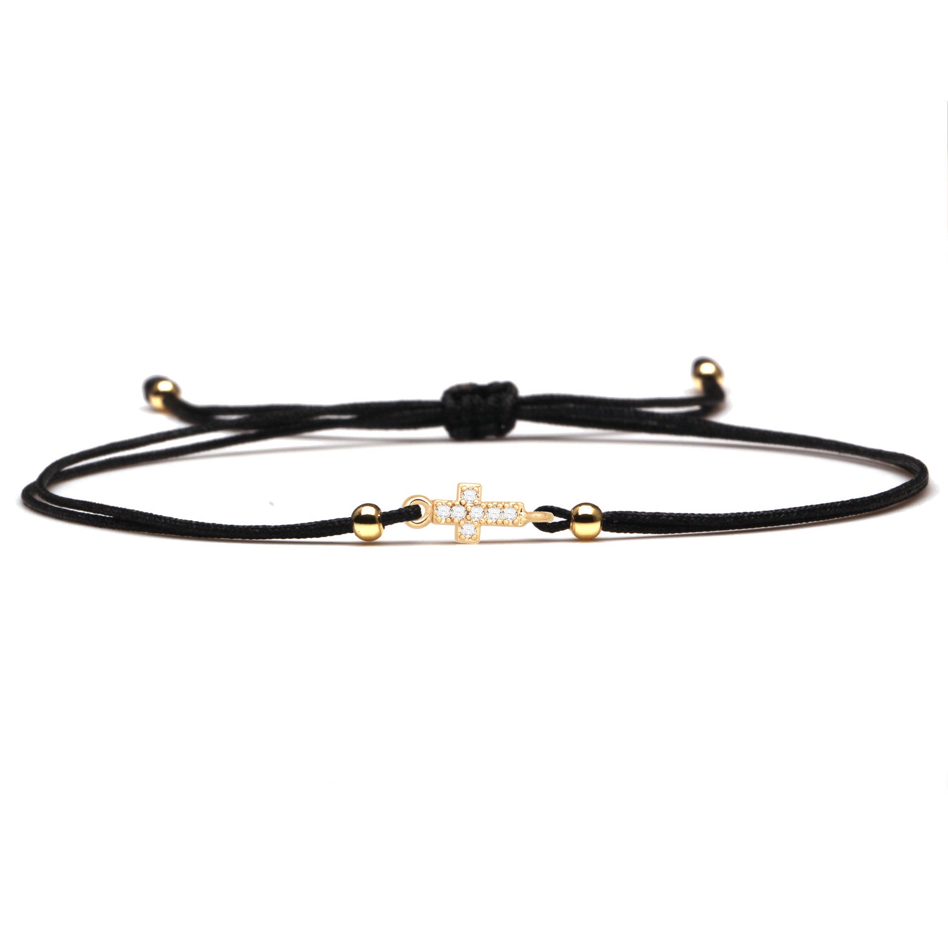 Gold Plated Cross Zirconia Adjustable Red String Bracelet - Geometric Design with AAA Cubic Zirconia - STAR8S
