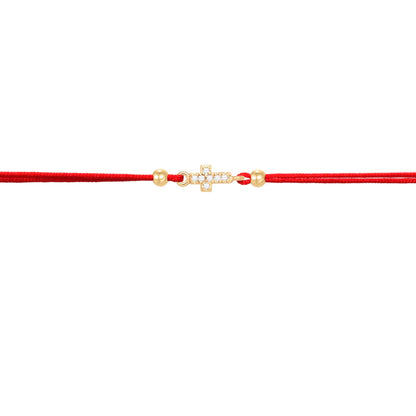 Gold Plated Cross Zirconia Adjustable Red String Bracelet - Geometric Design with AAA Cubic Zirconia - STAR8S