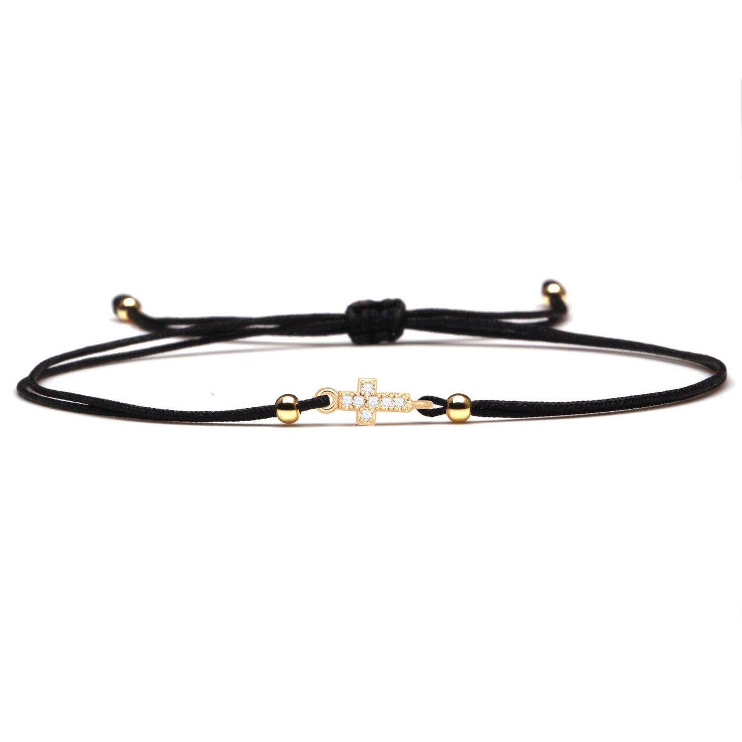 gold plated cross zirconia adjustable red string bracelet - geometric design with aaa cubic zirconia - star8s