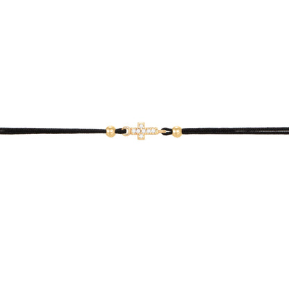 Gold Plated Cross Zirconia Adjustable Red String Bracelet - Geometric Design with AAA Cubic Zirconia - STAR8S