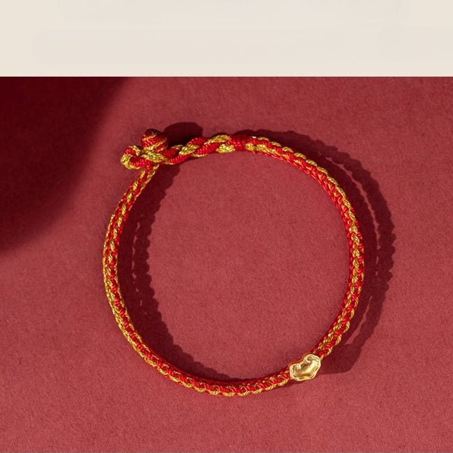 Golden Red String Bracelet 999 Pure Gold Ruyi Bracelet | Handwoven Heart Charm - STAR8S