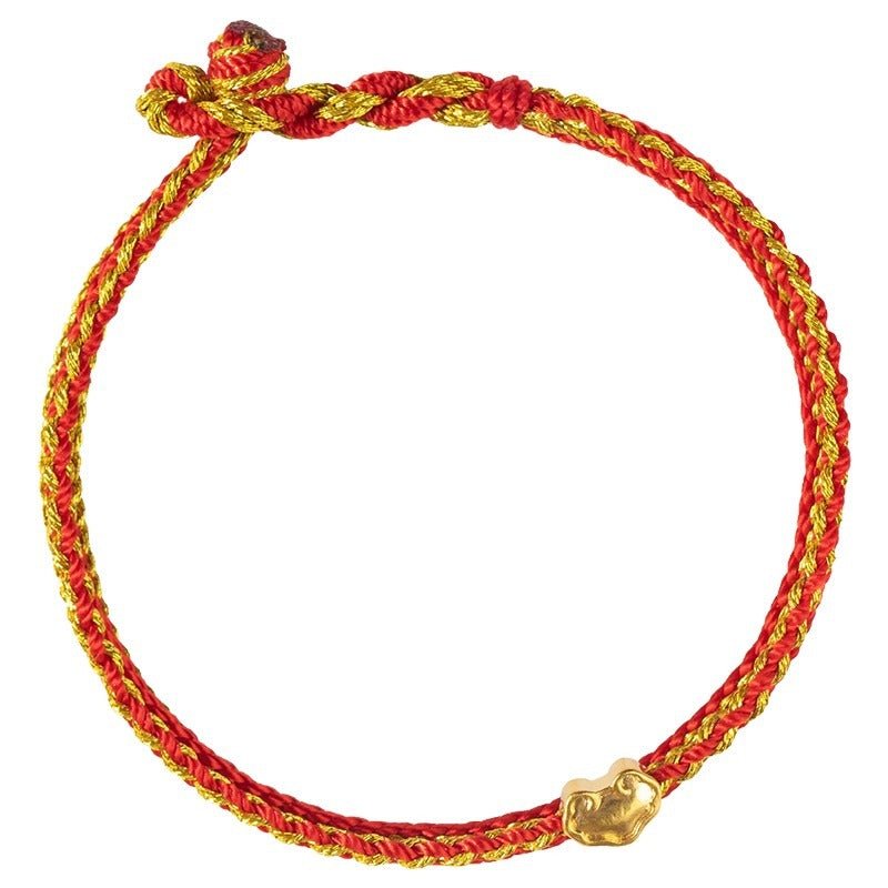 Golden Red String Bracelet 999 Pure Gold Ruyi Bracelet | Handwoven Heart Charm - STAR8S