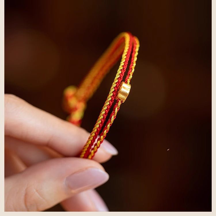 Golden Red String Bracelet 999 Pure Gold Ruyi Bracelet | Handwoven Heart Charm - STAR8S