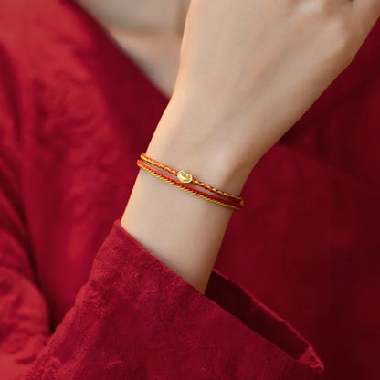Golden Red String Bracelet 999 Pure Gold Ruyi Bracelet | Handwoven Heart Charm - STAR8S
