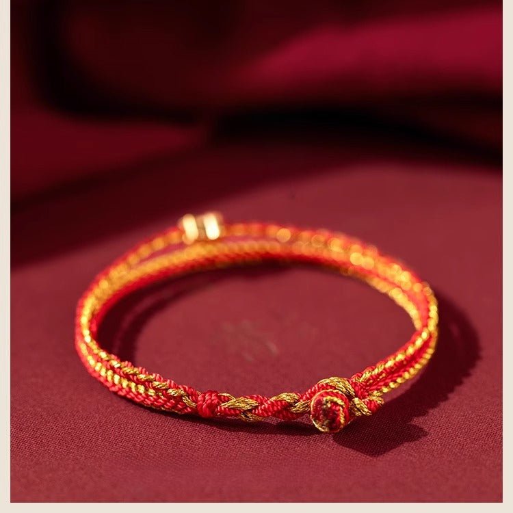 Golden Red String Bracelet 999 Pure Gold Ruyi Bracelet | Handwoven Heart Charm - STAR8S