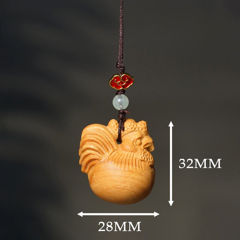Golden Rooster Wooden Carved Keychain Pendant | Zodiac Rooster Charm for Phone, Car, or Bag - STAR8S