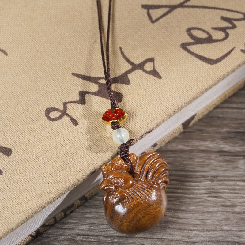 Golden Rooster Wooden Carved Keychain Pendant | Zodiac Rooster Charm for Phone, Car, or Bag - STAR8S