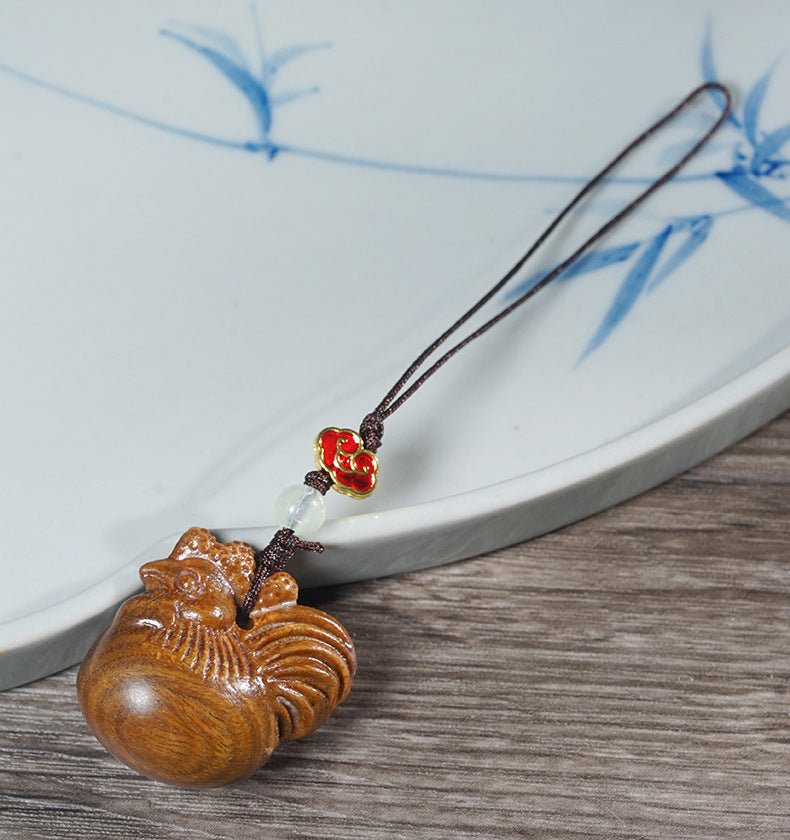 Golden Rooster Wooden Carved Keychain Pendant | Zodiac Rooster Charm for Phone, Car, or Bag - STAR8S