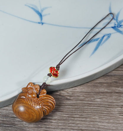 Golden Rooster Wooden Carved Keychain Pendant | Zodiac Rooster Charm for Phone, Car, or Bag - STAR8S