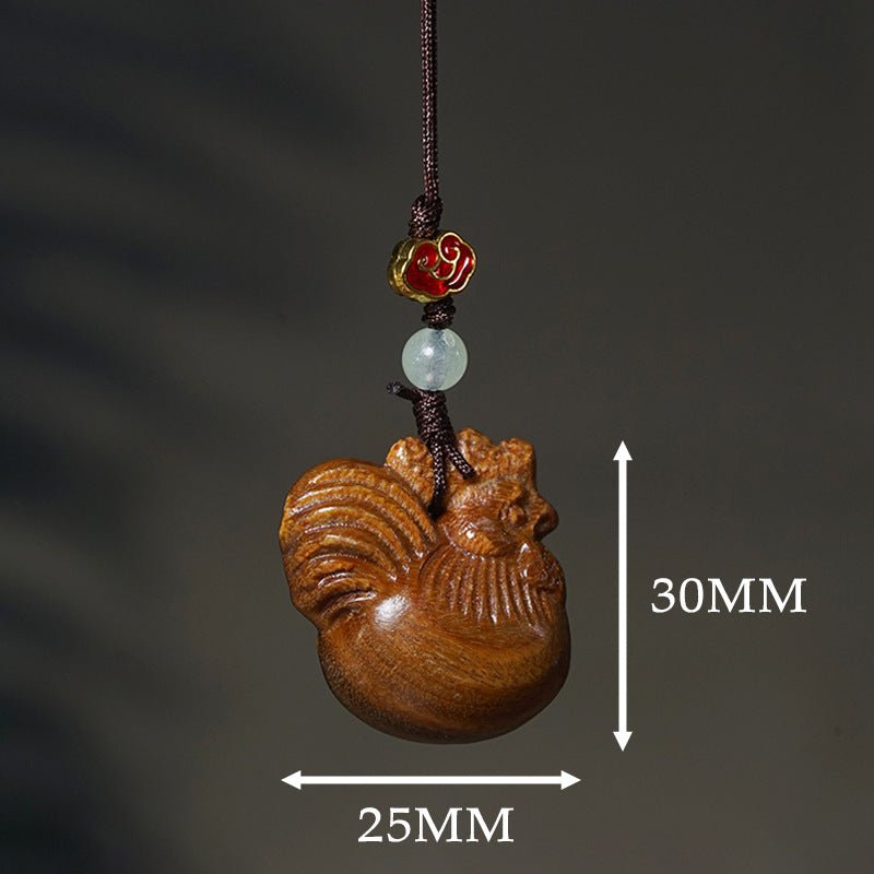 Golden Rooster Wooden Carved Keychain Pendant | Zodiac Rooster Charm for Phone, Car, or Bag - STAR8S