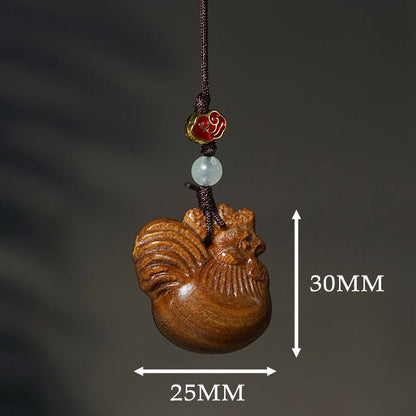 Golden Rooster Wooden Carved Keychain Pendant | Zodiac Rooster Charm for Phone, Car, or Bag - STAR8S