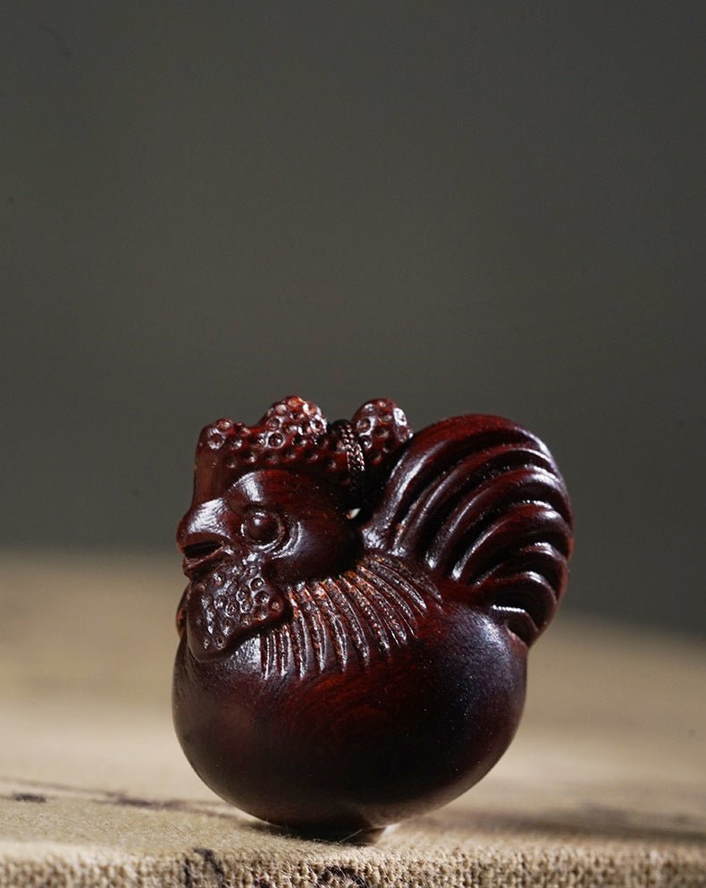 golden rooster wooden carved keychain pendant | zodiac rooster charm for phone, car, or bag - star8s