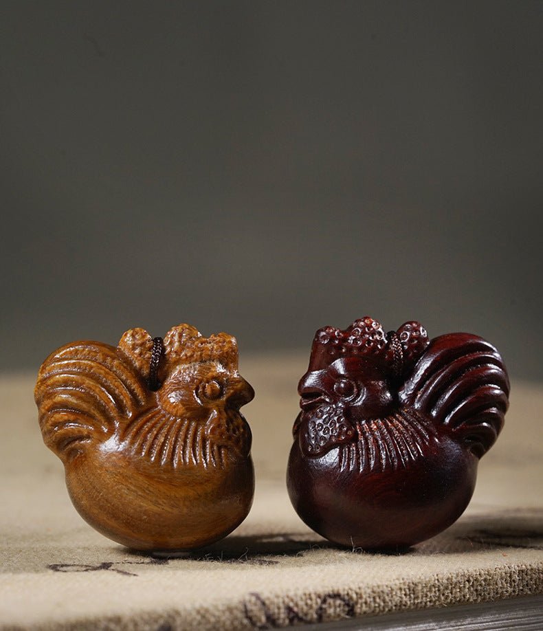 Golden Rooster Wooden Carved Keychain Pendant | Zodiac Rooster Charm for Phone, Car, or Bag - STAR8S